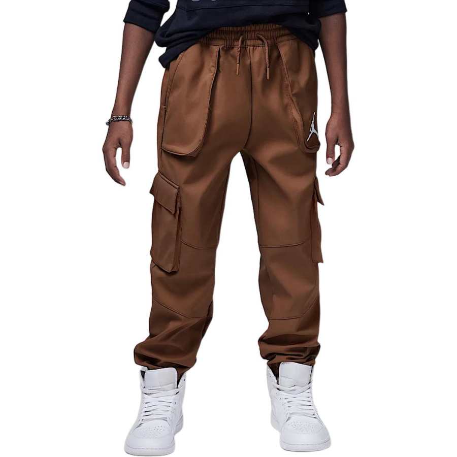 Jordan Jordan Full Length Pants Fleece Lined Lace Up Elastic Cuff Woven Workwear Ancient Brown Teenagers
