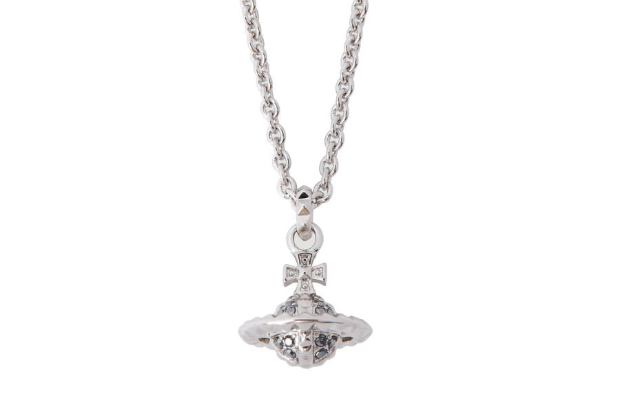 Vivienne Westwood Brass Necklace, Gunmetal Gray Rhinestone Inlay, Limited Edition Men's Silver/gun Grey