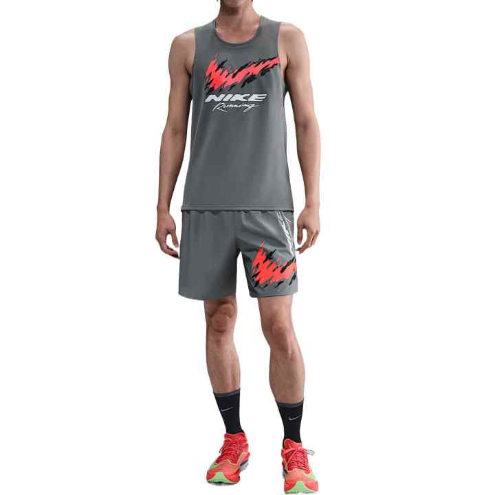 Nike Nike MILER Tank Tops Men's Smoke Gray Crew Neck Moderate Straight Fit