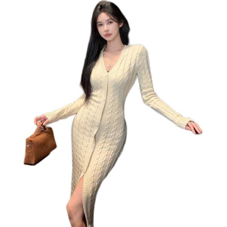 Qiuerle Fall Winter Long Sleeved Dress Women's