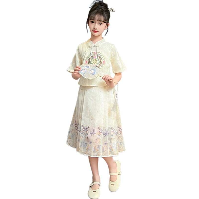 Lanza Lanza Kids Hanfu Stand Collar Thin Mid Length