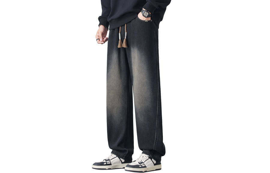 Jeep Jeans Men's Blue Gray Thickened And Fleece Lined Straight Fit Pants