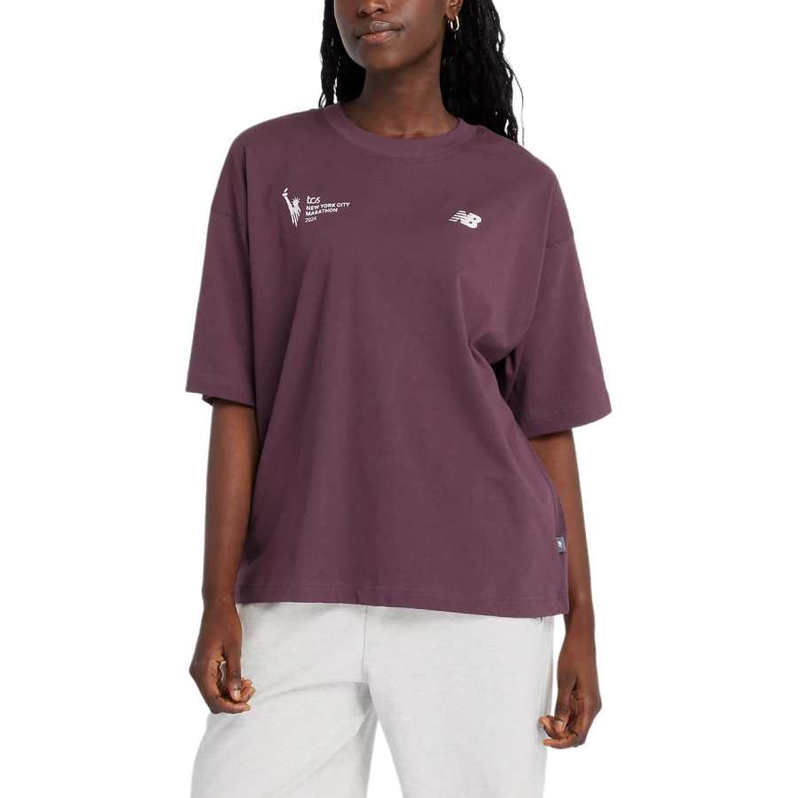New Balance New Balance NYC Marathon GraphicTCS Drop Shoulder Sleeve T Shirt Women's Plum Brown
