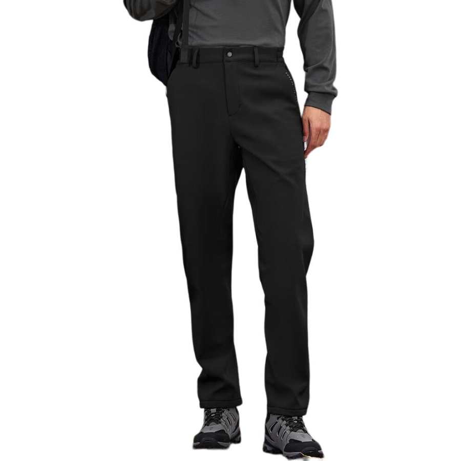 TOREAD Comfortable Minimalist Style Straight Fit Fleece Lined Thermal Zippers Versatile Casual Pants Men's Black