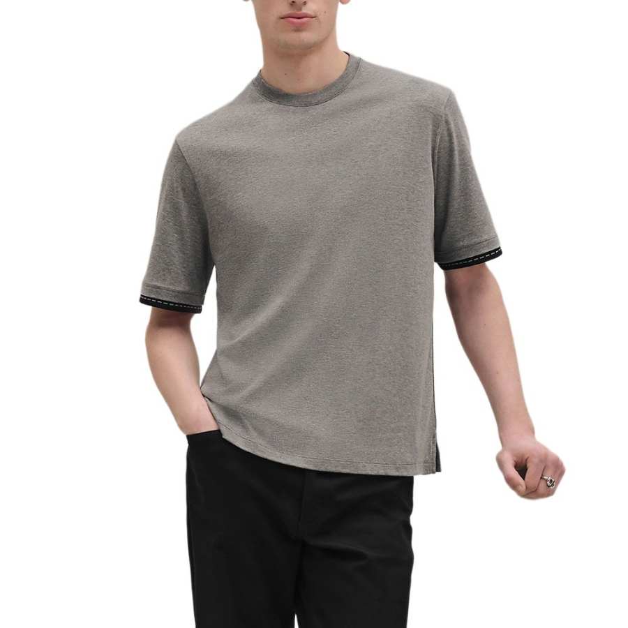 HERMES T Shirts Men's Gray Crew Neck Moderate Straight Fit