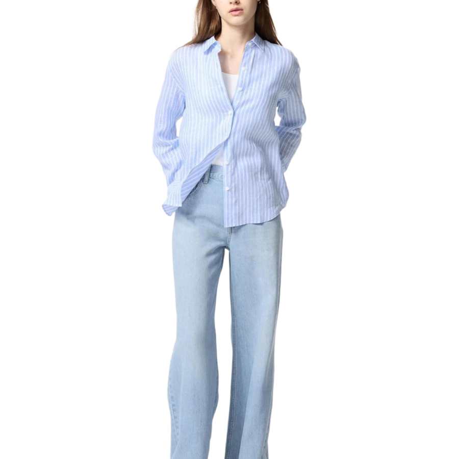 UNIQLO Shirts Women's Aqua Blue Lapel Thin