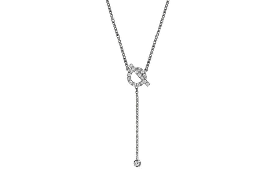HERMES White Gold Cord Necklace Women's