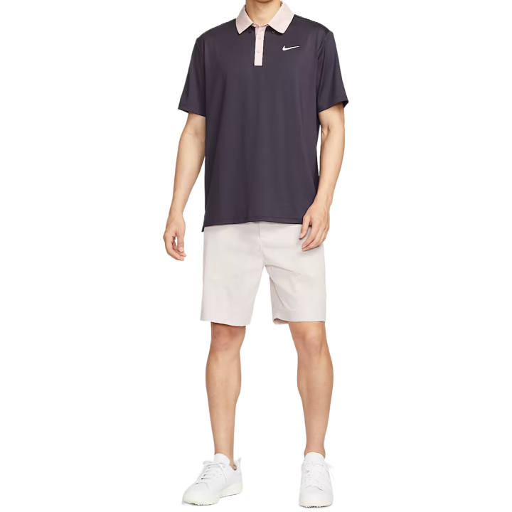 Nike Nike Dri Fit T Shirts Men's Caviar Purple Polo Collar Moderate Straight Fit