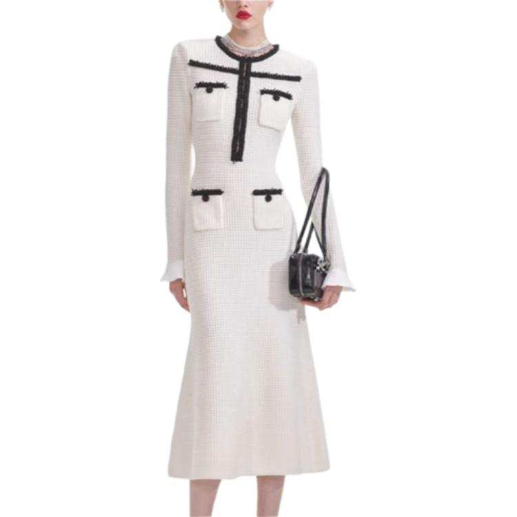 Self-portrait Self portrait Long Sleeved Dress Women's White & Black