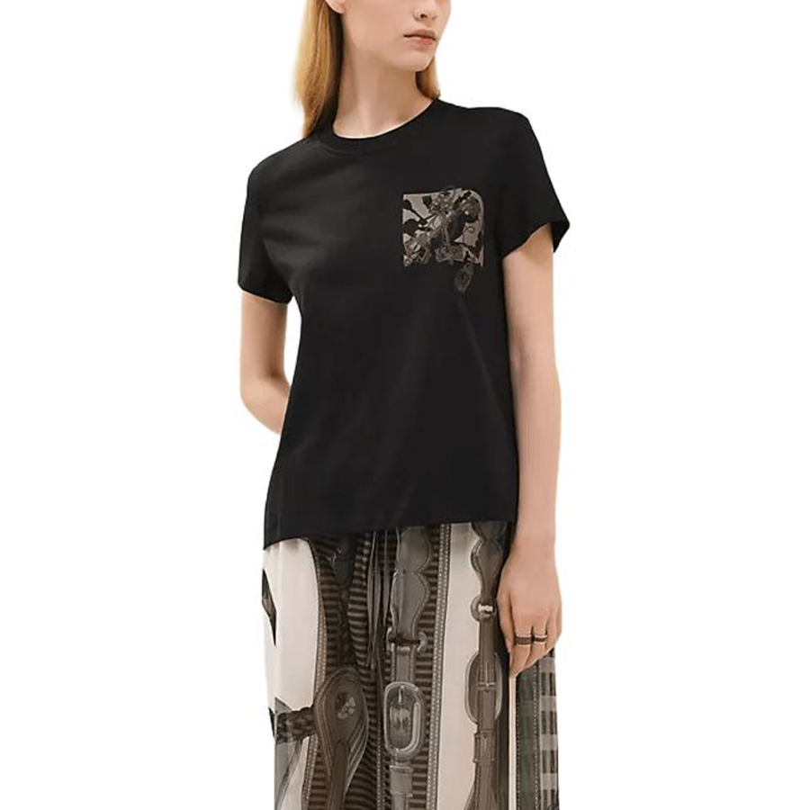 HERMES T Shirts Women's Black Crew Neck Moderate Other