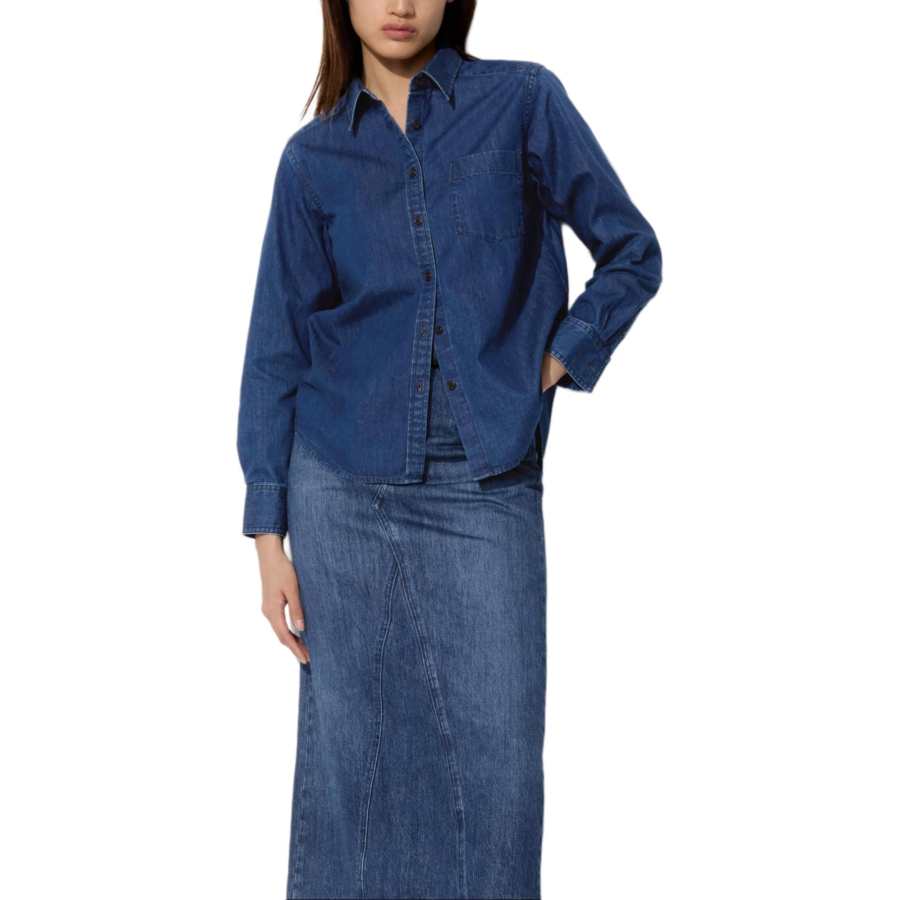 UNIQLO Shirts Women's Sea Blue Lapel Thin Denim