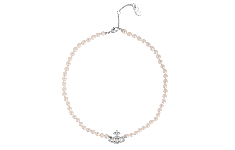 Vivienne Westwood Faux Pearl Necklace Unisex Silver White