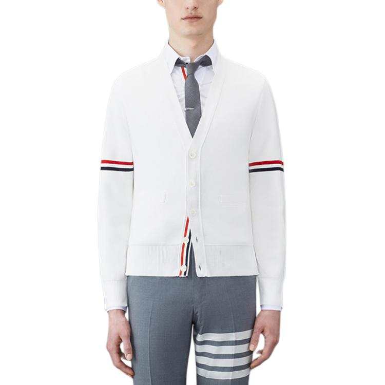 Thom Browne Tricolour 4-Bar V-Neck Cardigan