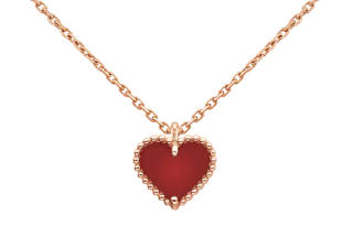 Van Cleef & Arpels Sweet Hearts 18K Gold Red Chalcedony Necklaces Unisex Rose Gold/Red