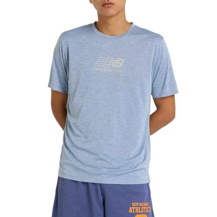 New Balance New Balance T Shirts Men's Blue Crew Neck Moderate Straight Fit