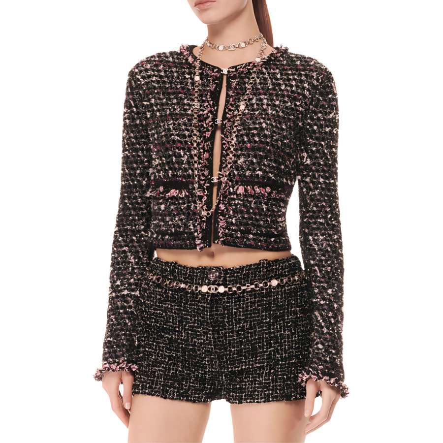 CHANEL FW24 Cropped Coat Women's Black Pink