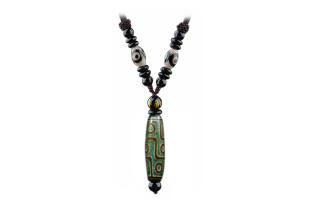 Muyan Fabric Jade Green 9-Eye Dzi Bead Necklace Unisex