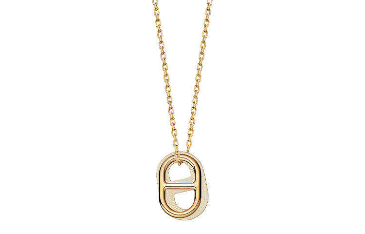 HERMES HERMES Gold Plated Necklaces Unisex Gray White