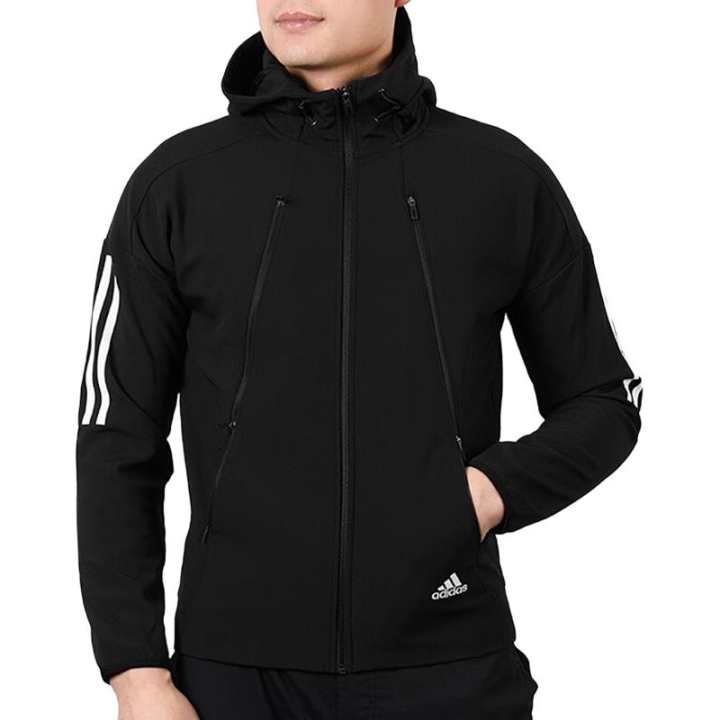 Adidas Adidas Training Knitted Fabric Thermal Hooded Fleece Lined Long Sleeved Jackets & Coats Men's Black
