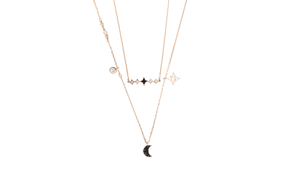 Swarovski Faux Crystal Stone Double Layer Necklace Women's Black