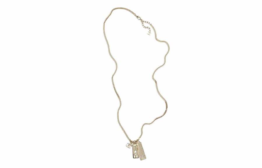 CHANEL Double C Metal, Rhinestone Necklaces Women's Gold