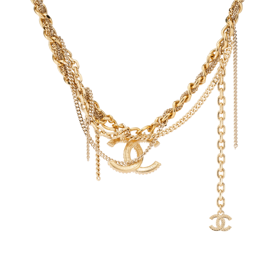 CHANEL 2022 Plated Multi Chain Cc Choker Necklace Costume Necklace