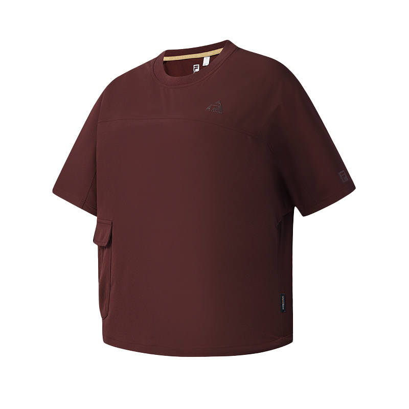 FILA Explorer T Shirts Women's Red Maple Brown Crew Neck Moderate Straight Fit