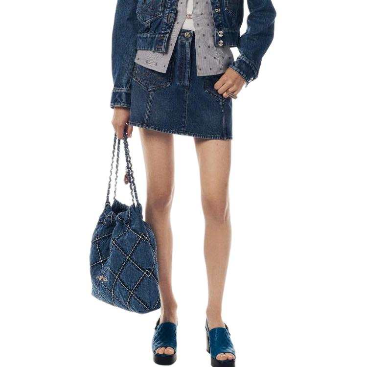 CHANEL CHANEL Denim Short Skirts Women's Blue