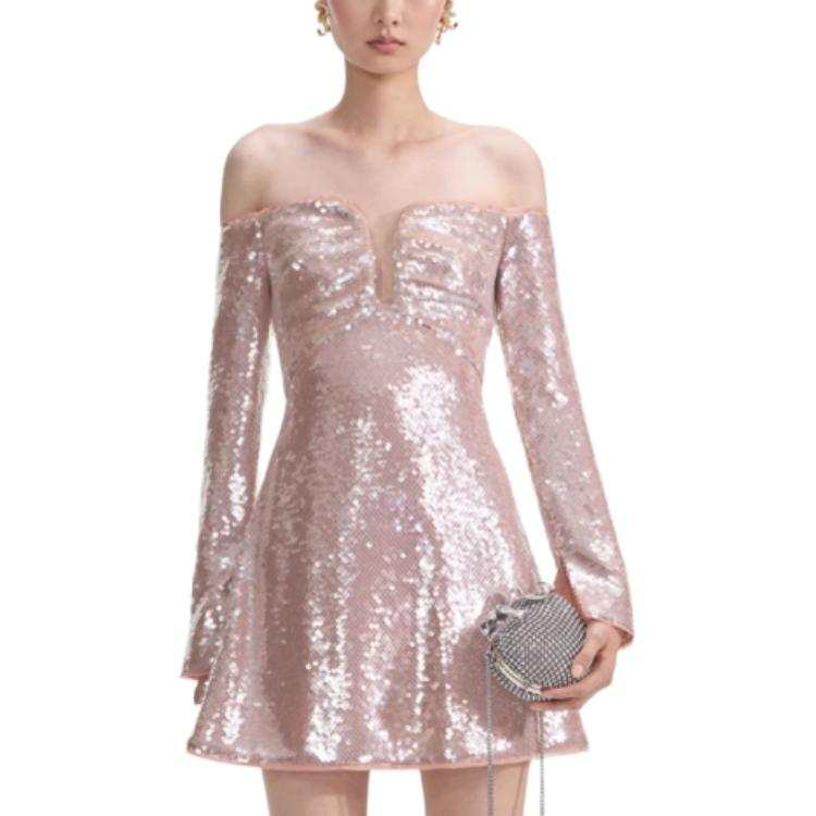 Self-portrait Self portrait New Year Long Sleeved Dress Women's Light Gold