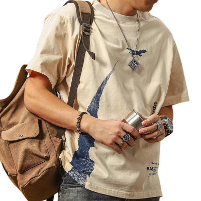 JIYAN Seasonal Words T Shirt Men's Apricot