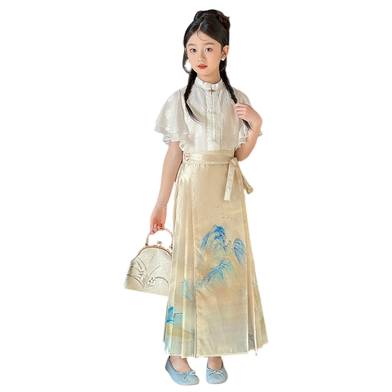 Lanza Lanza Kids Hanfu Stand Collar Mid Length