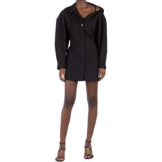 Jacquemus Asymmetric Neck Shirt Mini Dress Black