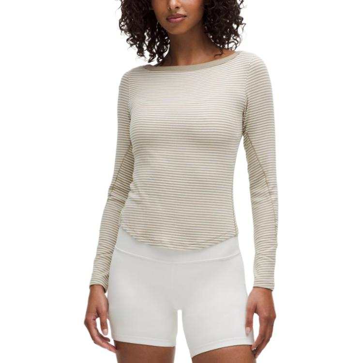 Lululemon Hold Tight T Shirt Women's Minute Stripes Light Ivory Transparent Oak