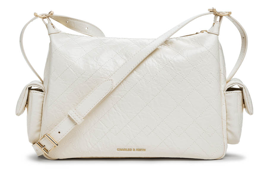 CHARLES&KEITH Pu Crossbody Bag, Shoulder Bag Medium Women's Black/Milk White/Tin Gray