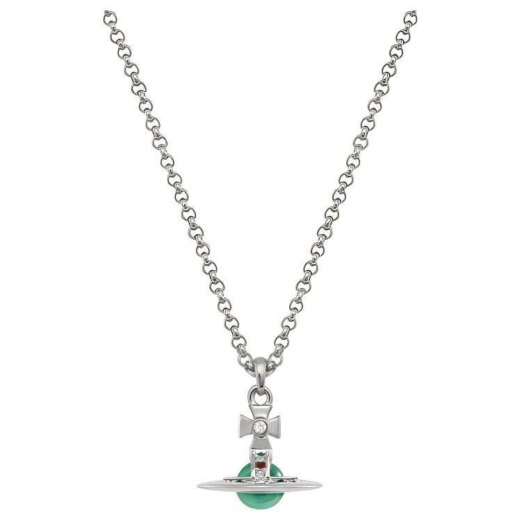 Vivienne Westwood Zircon Brass Earth Pendant Necklace Women's Silver/Mint Green