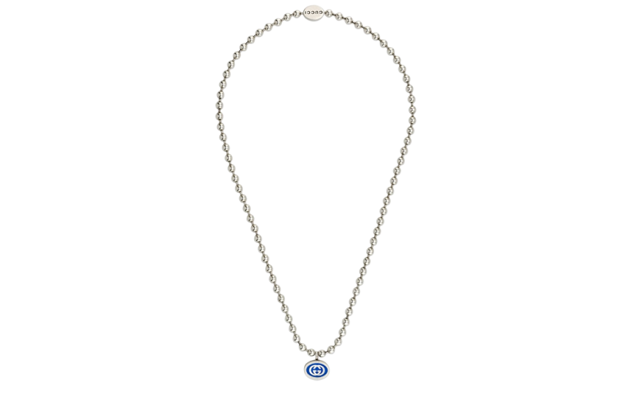 GUCCI GG 925 Sterling Silver Enamel Necklaces Unisex Silver/Blue