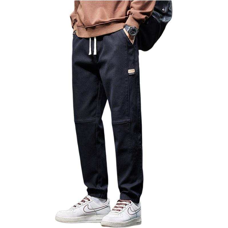 Tonlion Minimalist Style Thickened And Fleece Lined Loose Fit Versatile Elastic Cuff Casual Pants Unisex Black