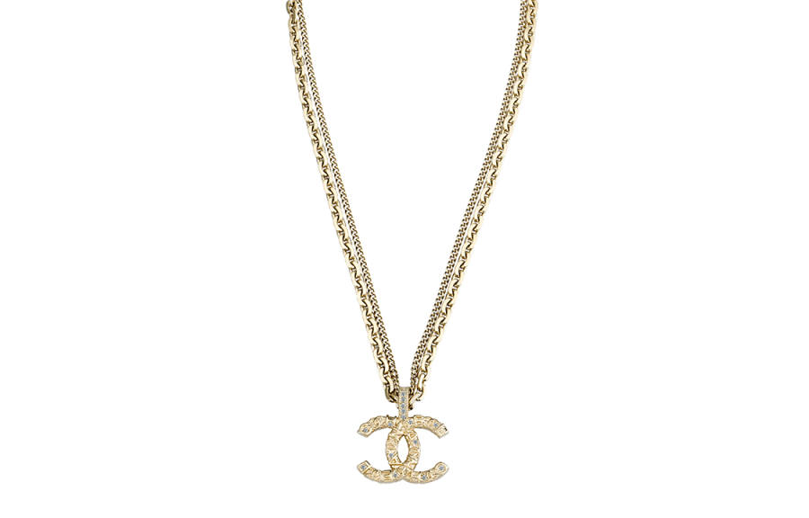Chanel 2009 Plated Cc Crystal Pendant Necklace costume necklace