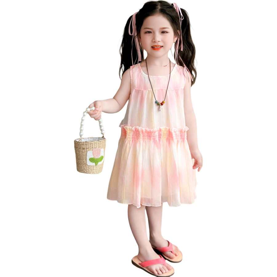 Lanza Dress Summer Pink, Green Children Aged 3 7 Years Old