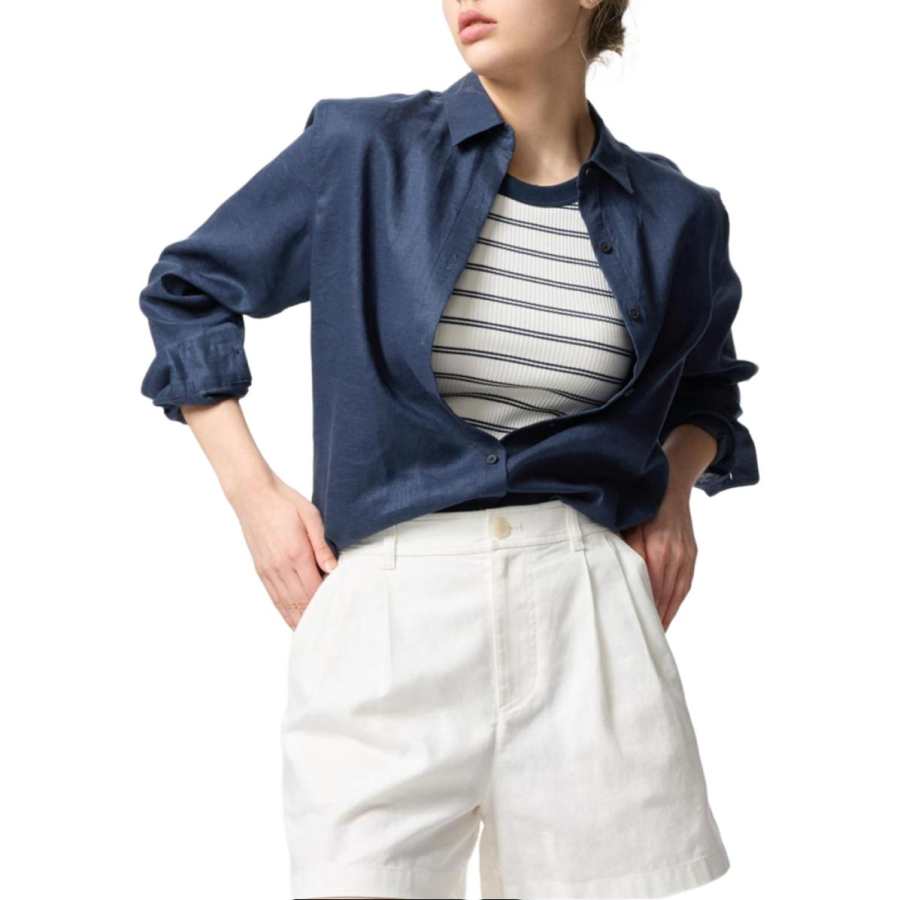 UNIQLO Shirts Women's Navy Blue Lapel Thin