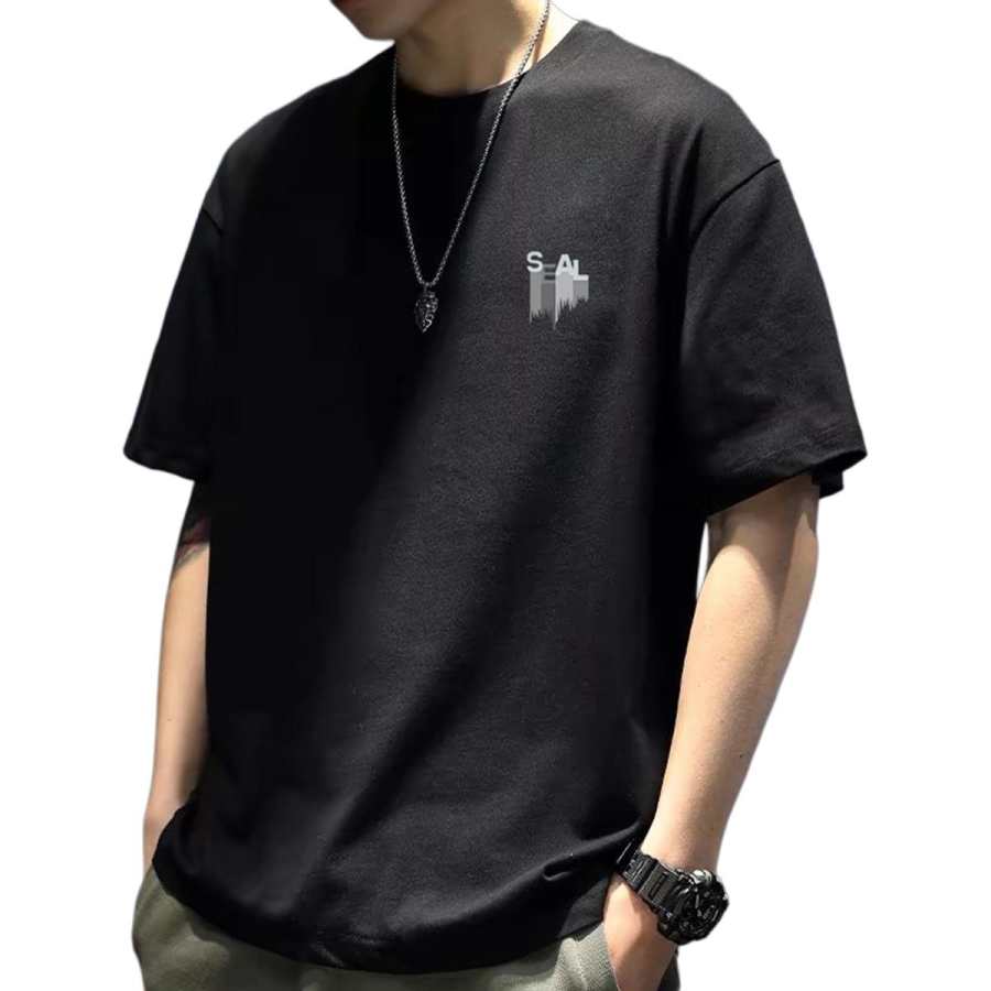 Tonlion T Shirts Men's Black Crew Neck Moderate Straight Fit