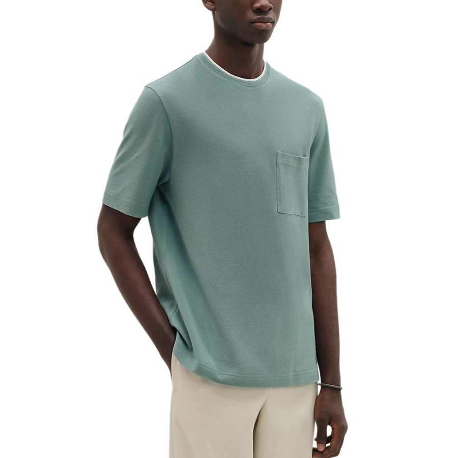 HERMES T Shirts Men's Celadon Green Crew Neck Moderate Straight Fit