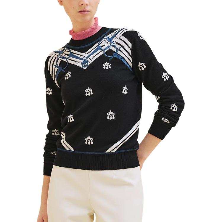 HERMES Sweaters Women's Black Crew Neck Moderate Other