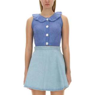 Alessandra Rich Ruffled Neck Cropped Knitted Sleeveless Top