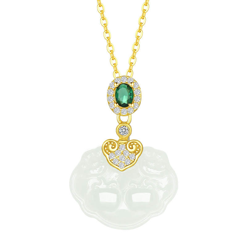 CHOW TAI SENG S925 Silver Necklace Pale Greenish White Jade Women's