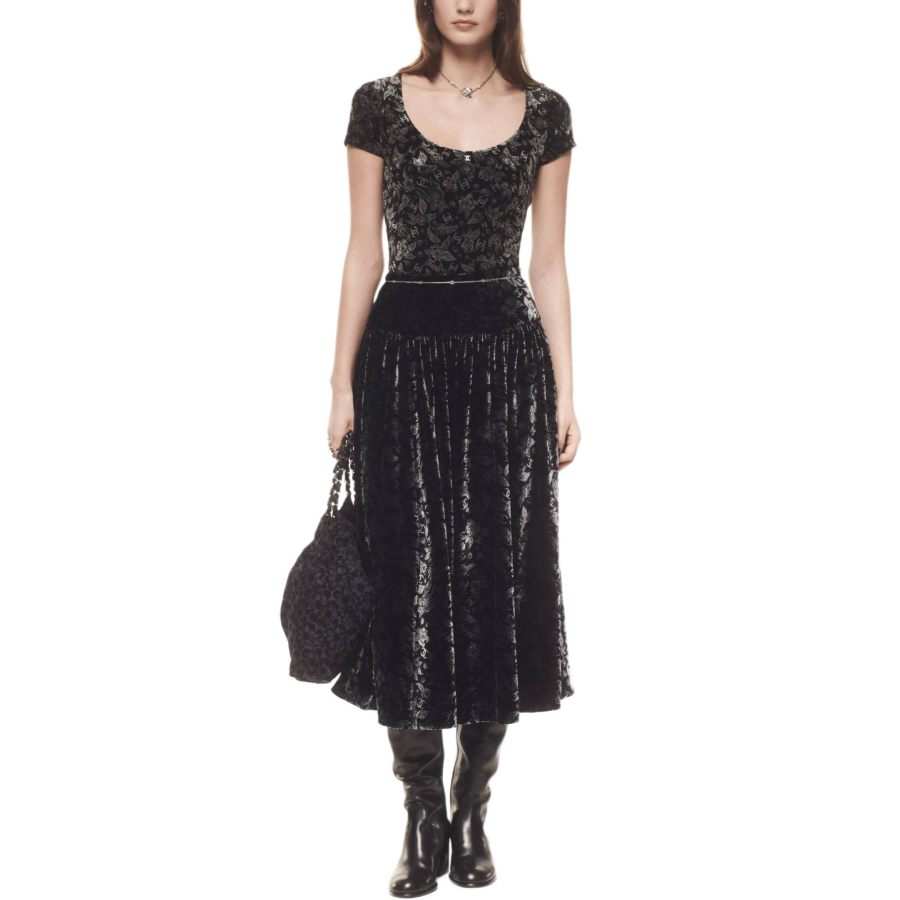 CHANEL FW25 Logo Floral Print Pullover Crew Neck Short Sleeved T Shirt Women's Black