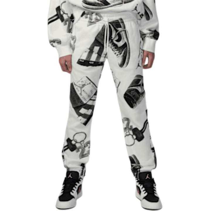 Jordan Jordan Kids' Apparel, Printed Pattern Lace Up Elastic Cuff Knitted Sweatpants White Kids'