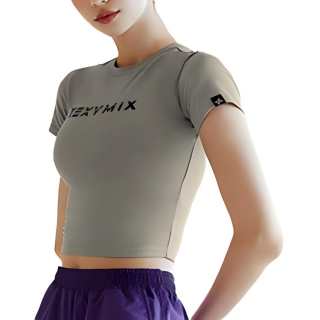 XEXYMIX T Shirts Women's Gray Crew Neck Straight Fit