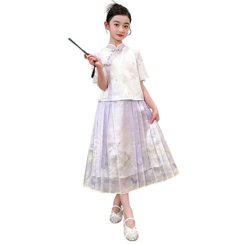 Lanza Lanza Kids Hanfu Stand Collar Mid Length