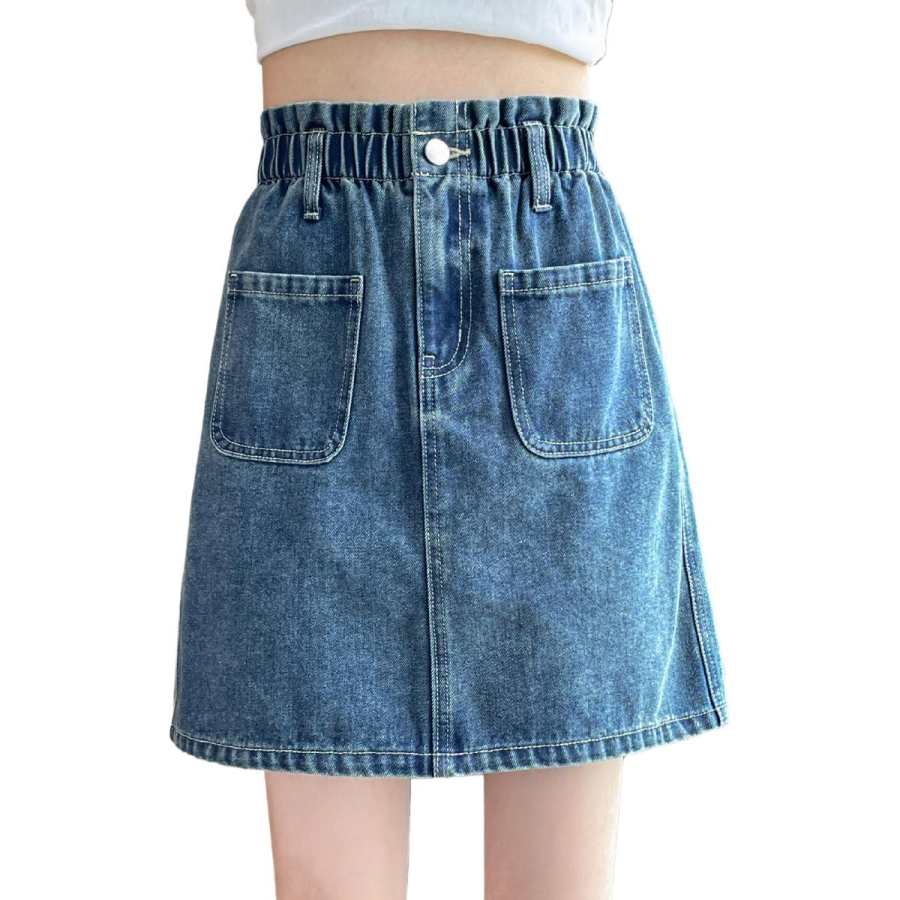 BALENO Workwear Versatile Thin High Rise A Shaped Skirt Solid Color Petite Denim Short Skirts Summer Women's